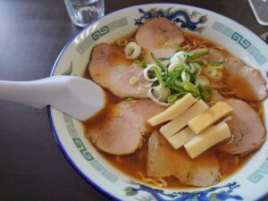 Asahikawa Ramen topped with bamboo shoots and sliced pork. 