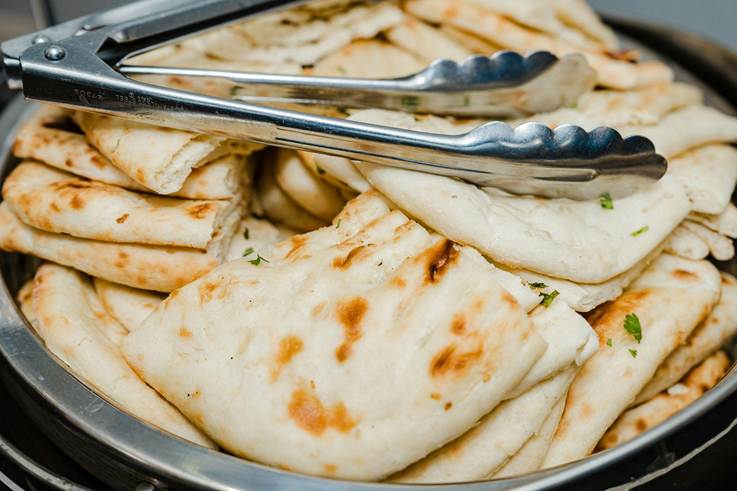 A dish filled with naan