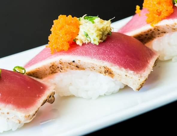 Katsuo sushi that has been lightly seared