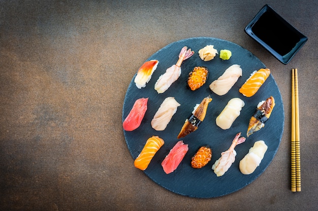 Nigiri sushi on a platter