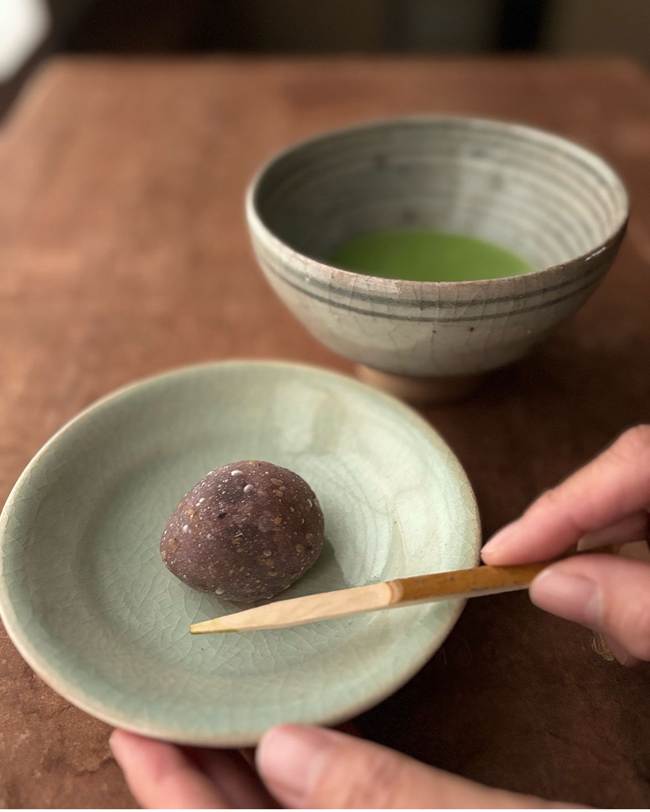 Warm matcha served with wagashi at Ippodo.